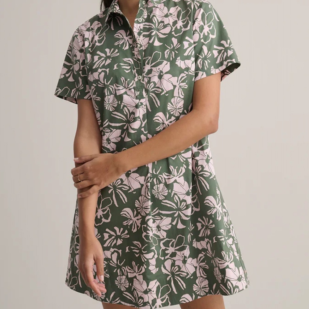 UNTUCKit Green and Light Pink Floral Shirt Dress